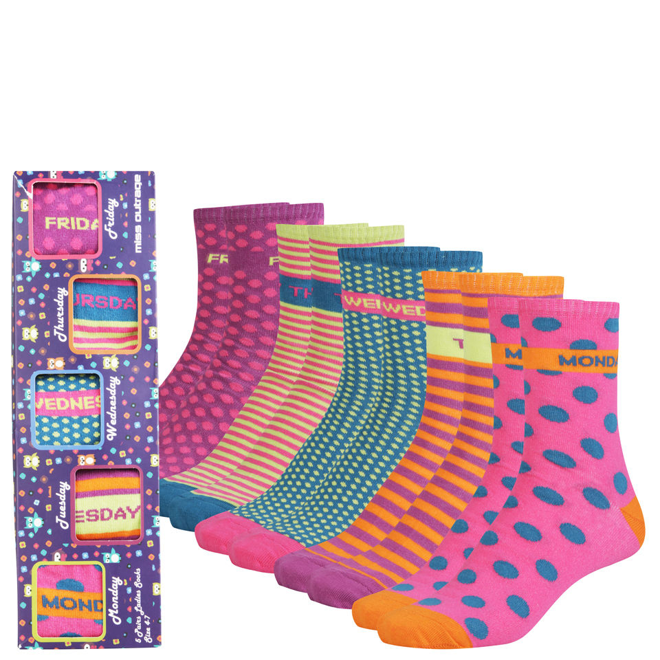 Miss Outrage Women S 5 Pack Socks Gift Set Pink Multi Thehut Com