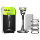 GilletteLabs with Exfoliating Bar Razor, Travel Case, Magnetic Stand and Blades Refill Pack (4 blades)