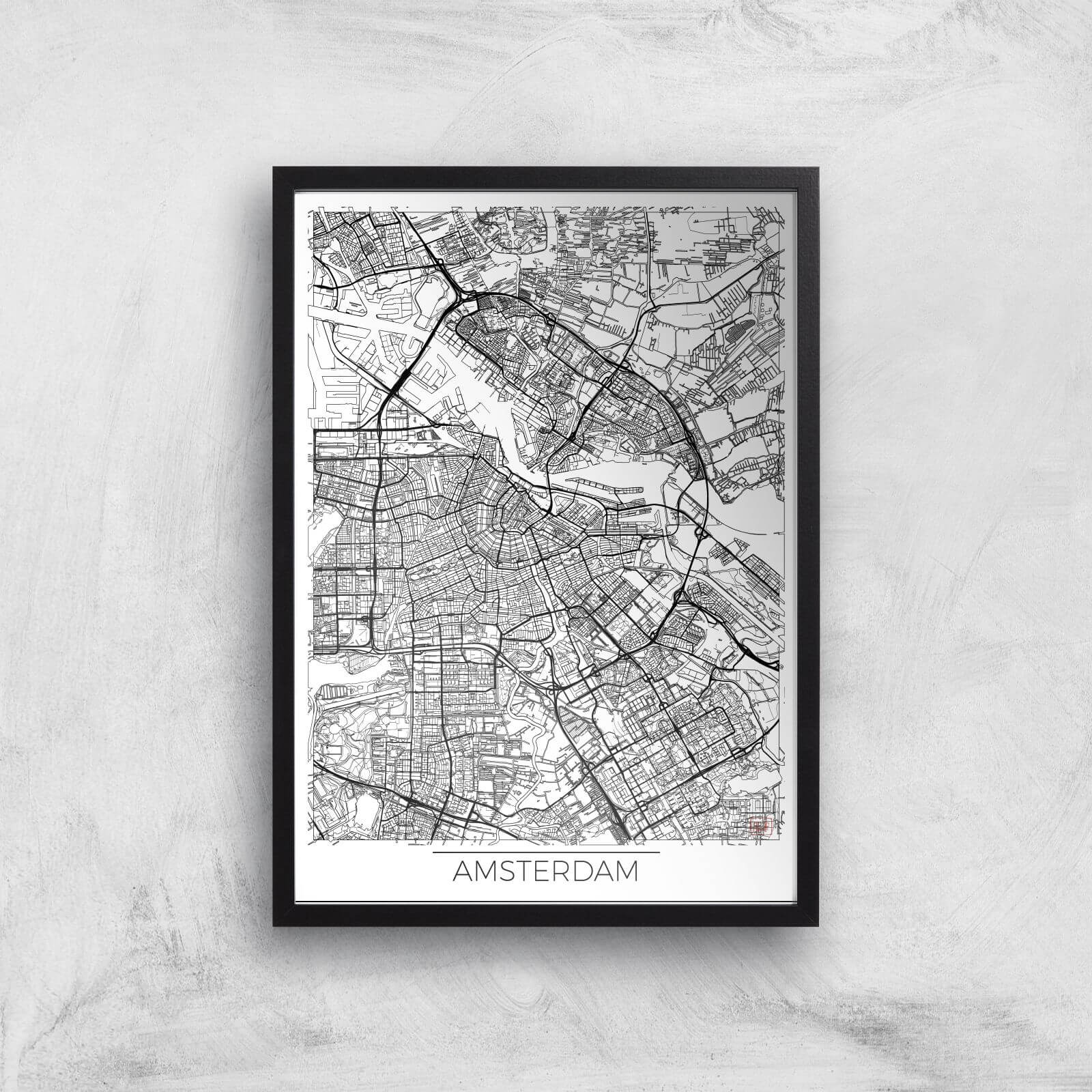 City Art Black And White Outlined Amsterdam Map Art Print Iwoot Uk