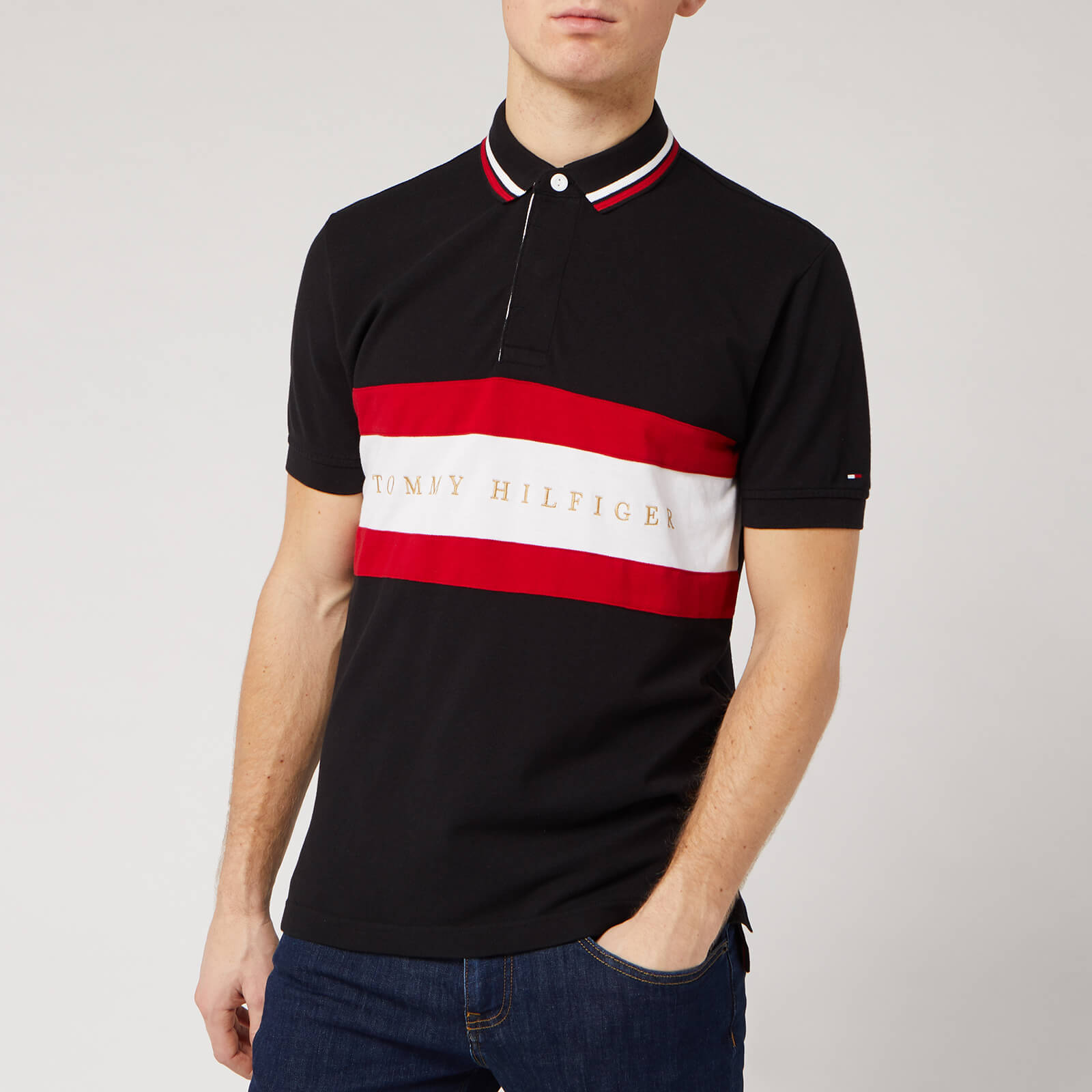 red and black tommy hilfiger shirt