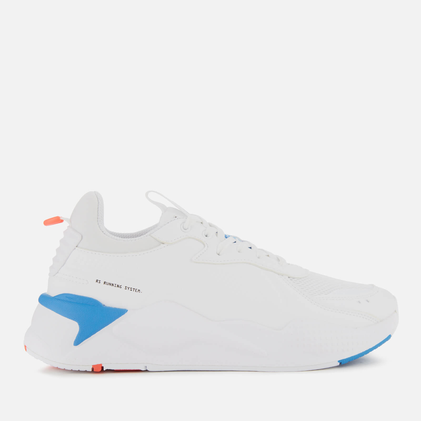 white and blue puma trainers