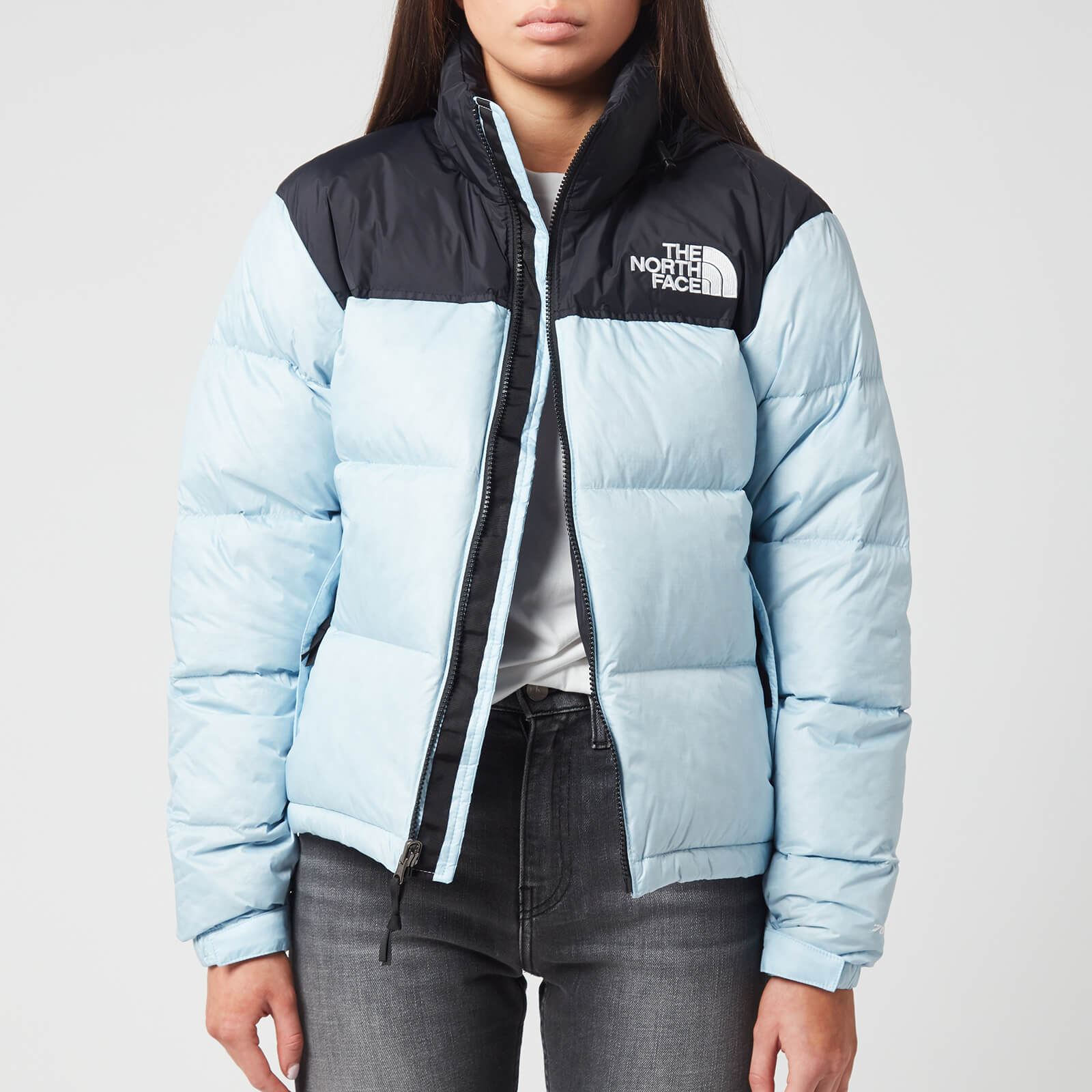 baby blue north face puffer jacket