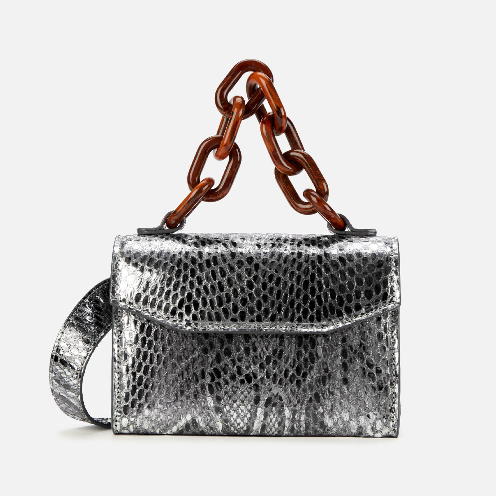 Ganni Women S Metallic Mini Leather Shoulder Bag Silver Free