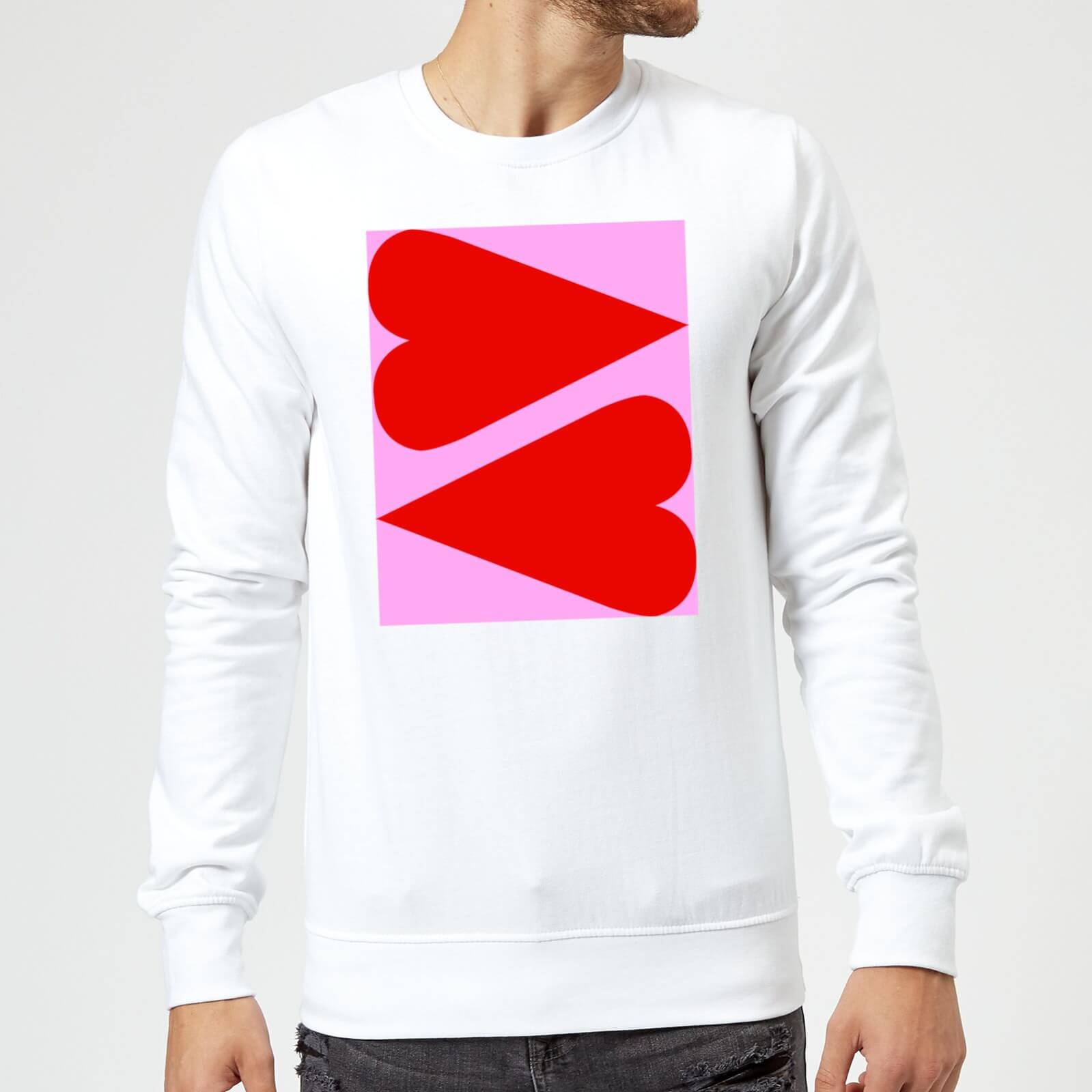 white sweatshirt with red hearts