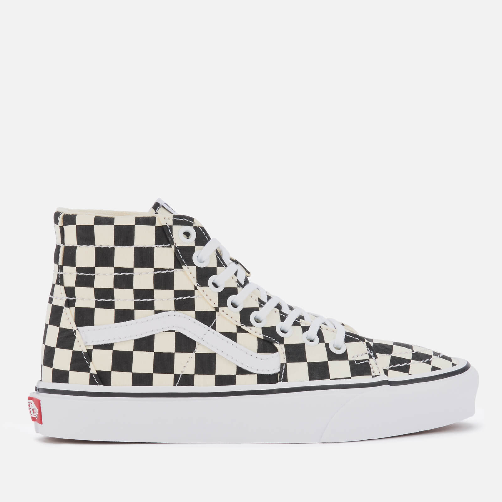 white checkerboard vans high top