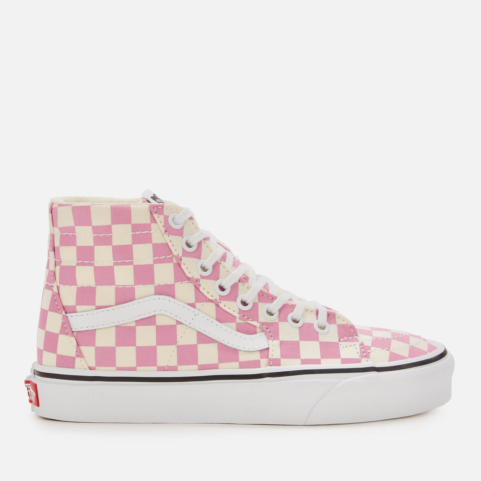 high top pink checkered vans