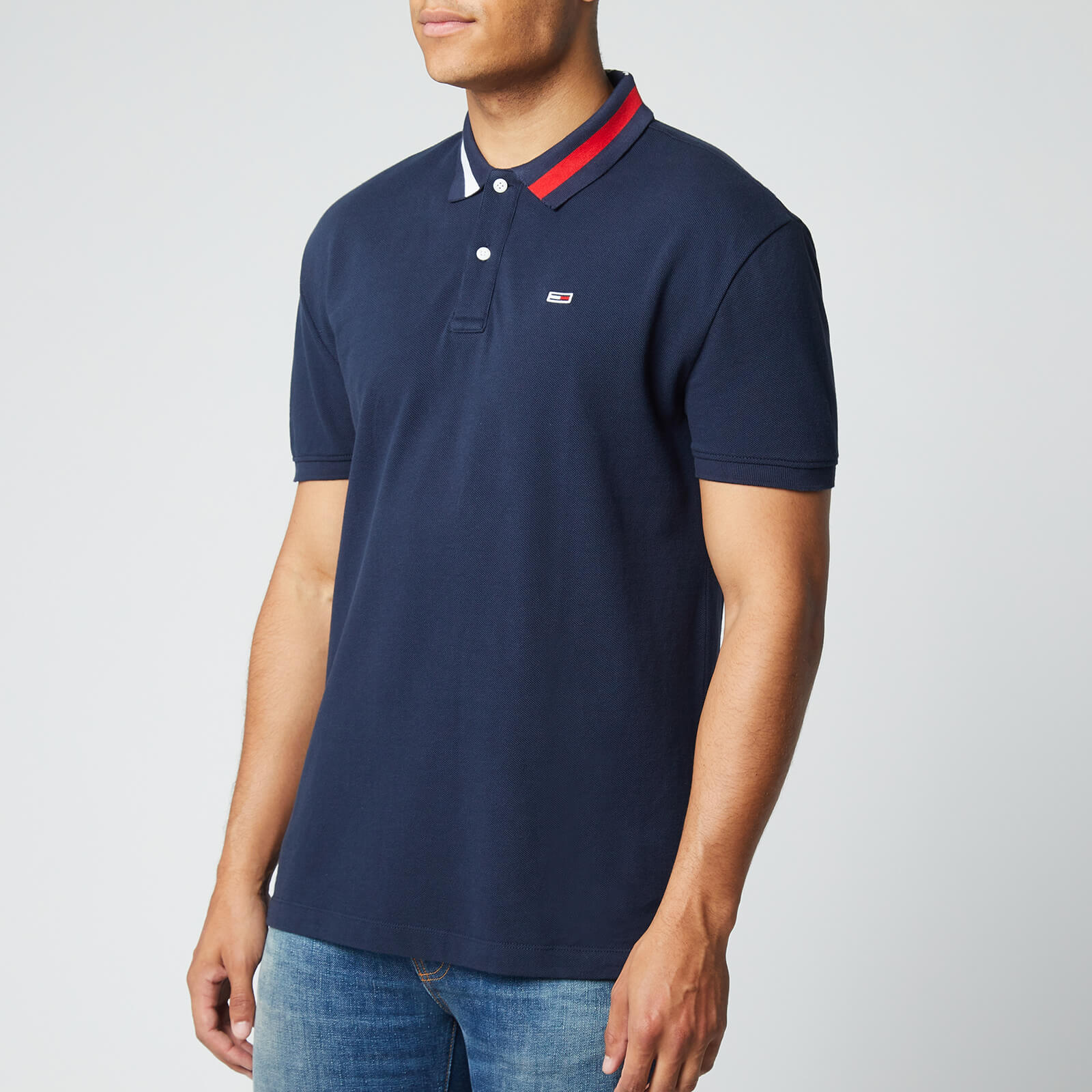 navy polo and jeans