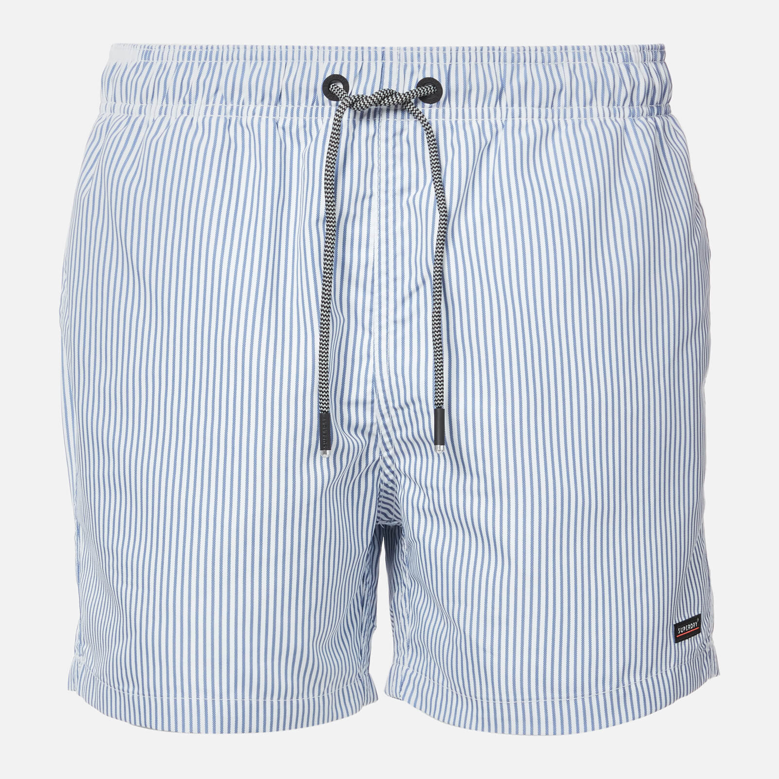 blue striped swim shorts