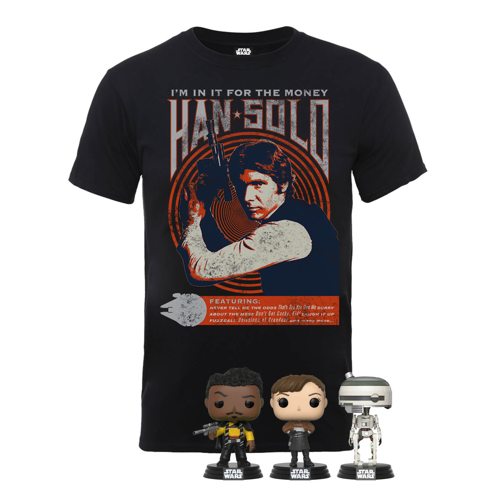 Pack Star Wars Han Solo: Camiseta + 3 Funko Pop!