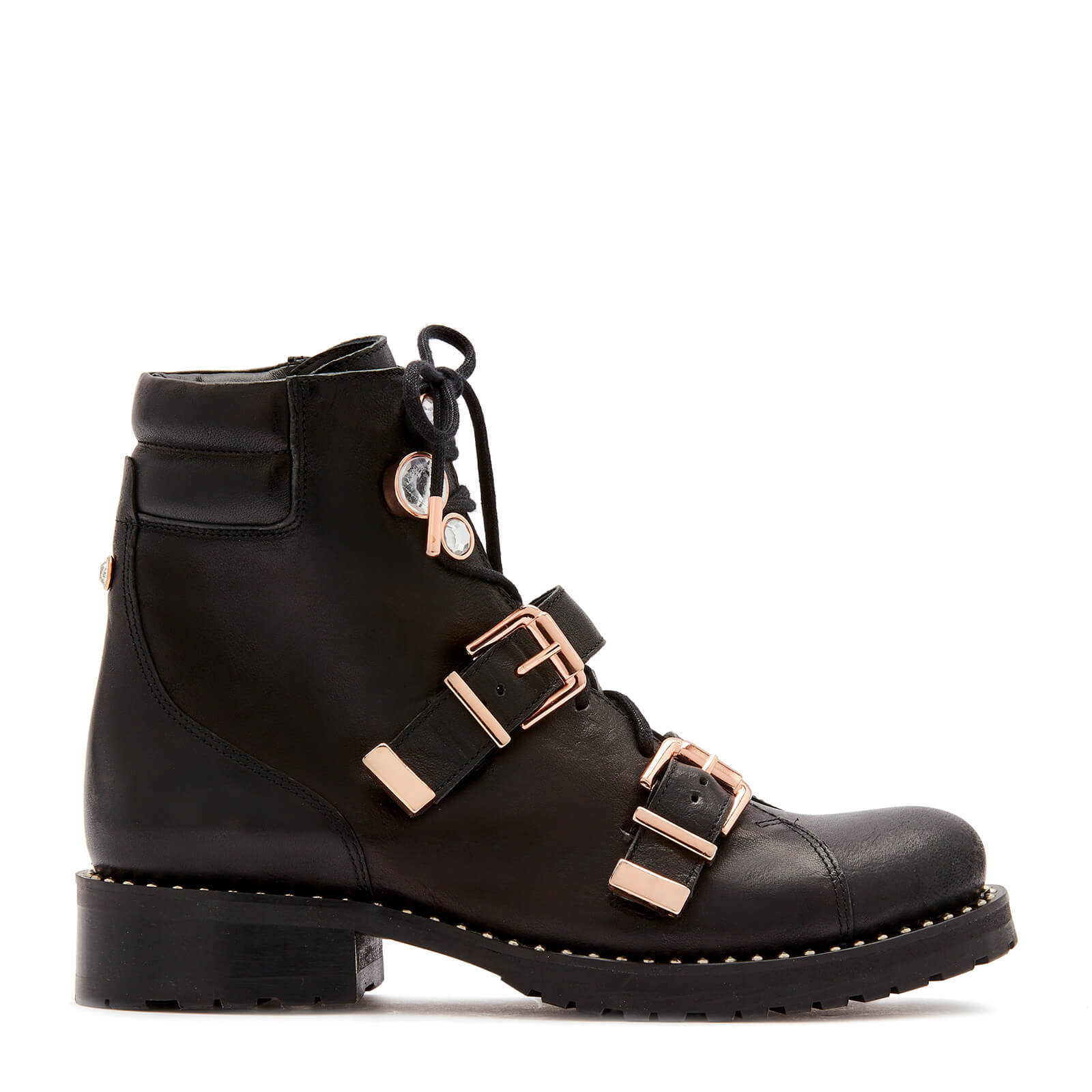 biker boots gold buckle
