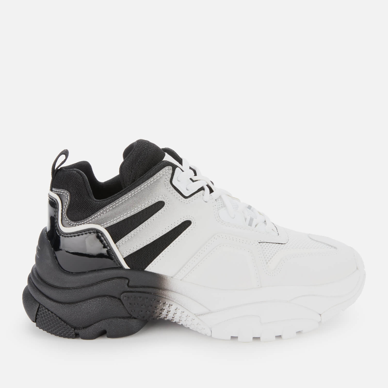 white and black chunky trainers