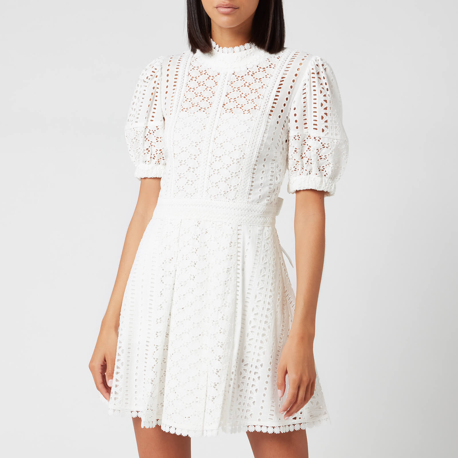 white broderie mini dress