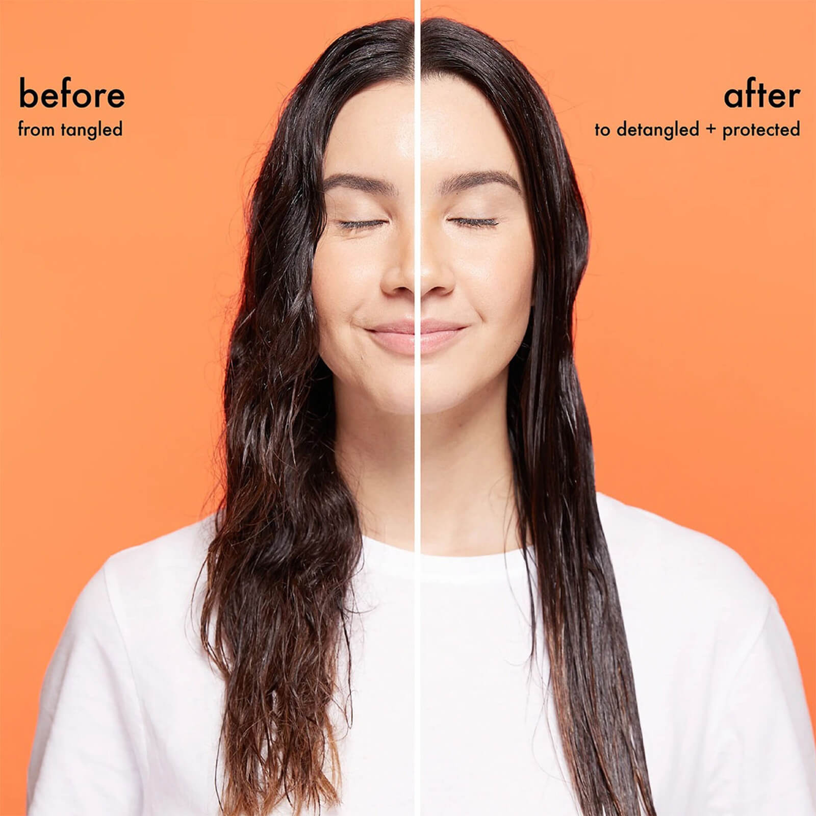 Before from tangled, after to detangled + protected