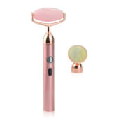 Beauty ORA Electric Crystal/Jade Roller Device - Rose Quartz & Jade - 3 Piece Kit (USB-Rechargeable)