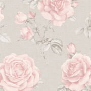 Belgravia Decor Rosa Smooth Floral Blush and Grey Wallpaper