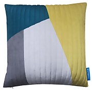House Beautiful Velvet Quilt Cushion - 50x50cm - Ochre & Teal