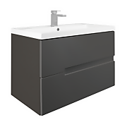 Vermont 800mm Wall Mounted Vanity Unit with Basin - Gloss Grey