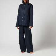 Sleeper Women's Unisex Linen Pajama Set with Pants - Navy