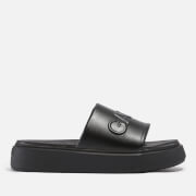 Ganni Logo-Debossed Vegan Leather Flatform Slide Sandals