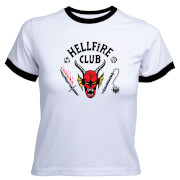 Stranger Things Hellfire Club Women's Cropped Ringer T-Shirt - White Black