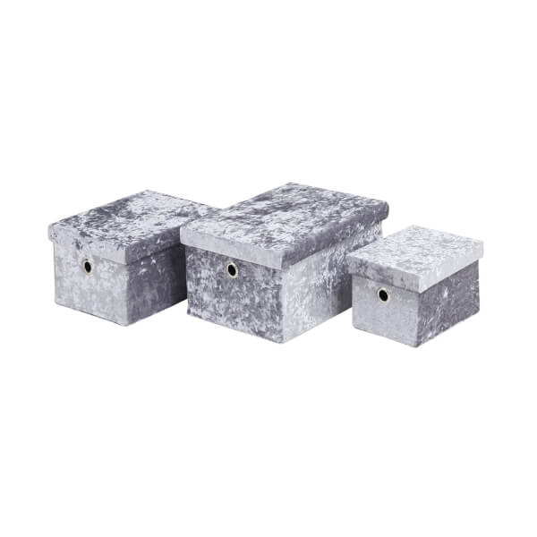Velvet Storage Boxes Grey Set Of 3, Grey Storage Boxes With Lids