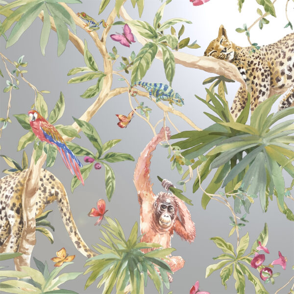 Holden Decor Jungle Animals Smooth Metallic Silver Background Wallpaper Homebase