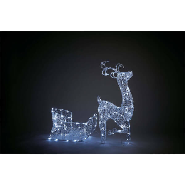 Spun Acrylic Led Silhouette Reindeer, Outdoor Sleigh And Reindeer