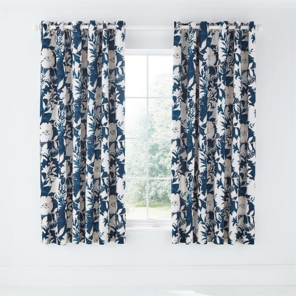 Lilium Lined Curtains 66x72 Indigo, Indigo Loft Shower Curtain