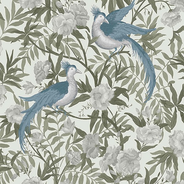 Laura Ashley Osterley Sage Wallpaper, Laura Ashley Mirrored Bird Wall Art