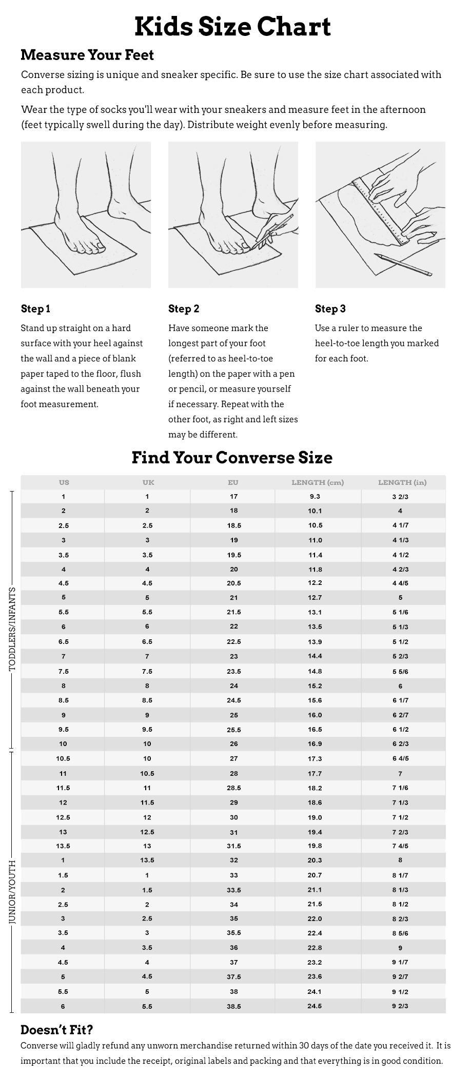 baby converse size chart Online 