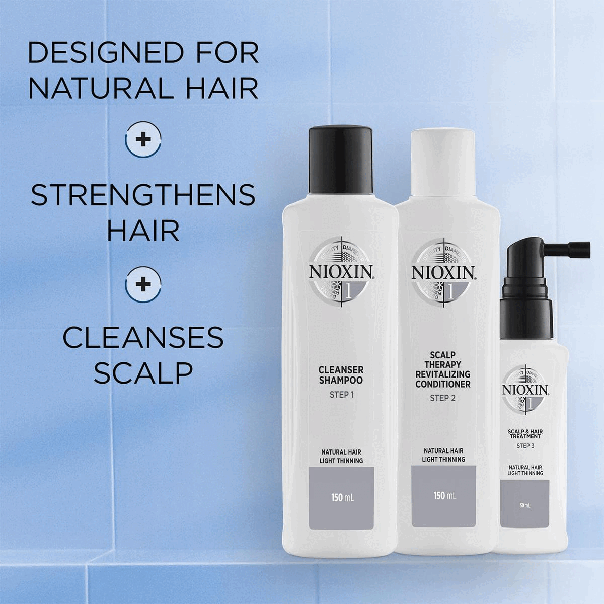 Provides colour protection + strengthens hair + cleanses scalpHow to use Nioxin System Kit No.2 for natural hair with light thinning. 
              Step 1 cleanser shampoo: gently massage into hair and scalp, rinse well. 
              Step 2 Scalp Therapy revitalising conditioner: apply from scalp to ends, leave in for 1 to 3 minutes. Rinse.
              Step 3 Scalp & Hair Treatment: Shake well. Apply evenly to entire scalp. Do not rinse.Trial Size Kit - Daily Use 30 Days.
              Full Size Kit - Daily Use 90 days Dermatologically tested, clinically proven - Dr Caroline Robinson, MD, FAAD, Board-Certified Dermatologist


              