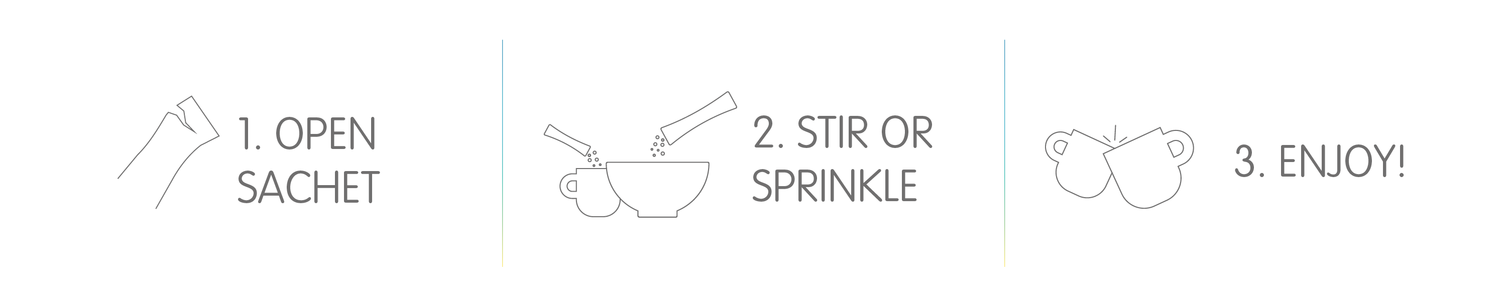 Open Sachet, stir or sprinkle,enjoy