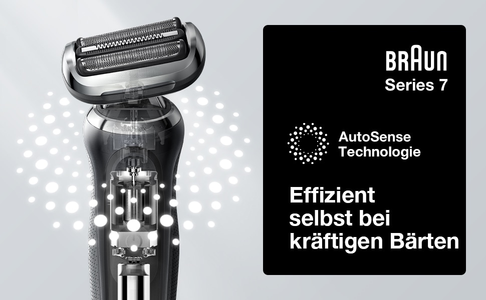 Braun Series 7. AutoSense Technoologie. Effizient selbst bei kraftigen barten.