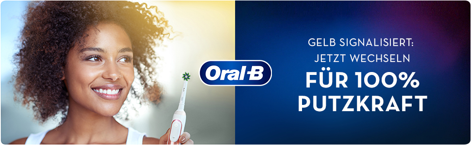 Oral B Gelb Signalisiert Jetzt wechseln. Fur 100% putzkraft.