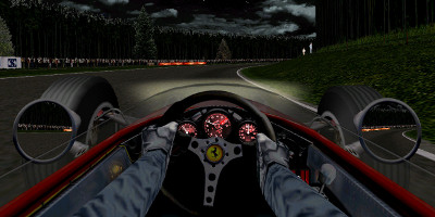 The on-board view during a race at night