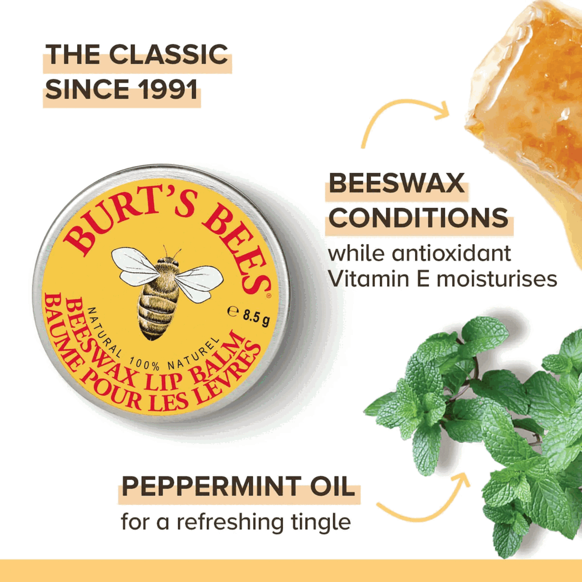 THE CLASSIC SINCE 1991 
            BEESWAX CONDITIONS while antioxidant Vitamin E moisturises 
            PEPPERMINT OIL for a refreshing tingle ,
            KIND TO SKIN & PLANET SINCE 1984 
            Ingredients From Nature 
            Leaping Bunny Certified 
            Landfill-free Operations 
            oiA 
            Responsible Sourcing 
            Recyclable Packaging 
            c.,401p,00 CAPRI CarbonNeutral® NEUTRAL® Certified c°,71 p a<\'i
            