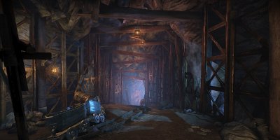 A view of the murky, underground, mine-like environment