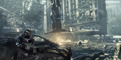 The player's character, taking cover behind a car