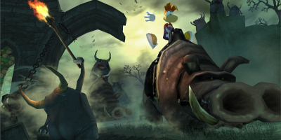 Rayman, riding a large boar