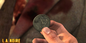 The player gets a close-up view of a coin in their hand