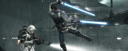 The player, evading fire from a Stormtrooper