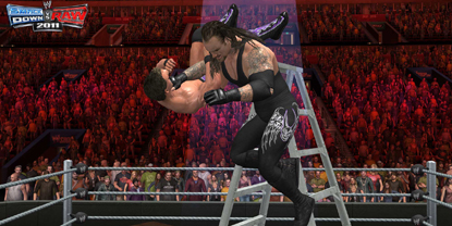 The Undertaker performing a 'choke-slam' off a ladder