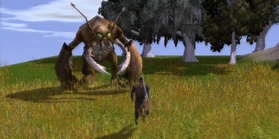 The player, running away from a huge bug-like creature