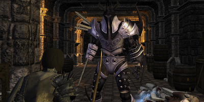 A large, powerful knight stands before the player