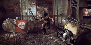 An enemy running towards the player with a large weapon in his hand