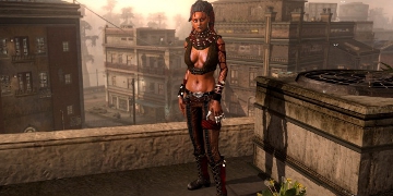 A female character, stood on a rooftop