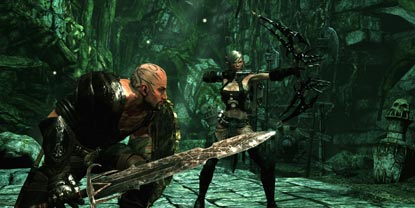 The main character and his female accomplice, with her very powerful-looking bow