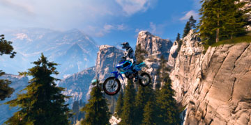 The player on a motocross bike, very high in the air