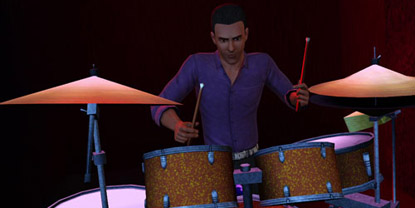 A male sim, playing the drums