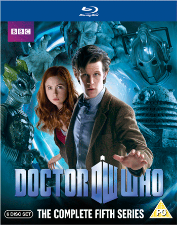Moving Image Of The Doctor And Amy Pond With Dr Who Villains Behind